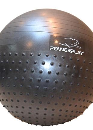 М'яч для фітнесу (фітбол) напівмасажний powerplay 4003 ø75 cm gymball  темно-сірий + помпа7 фото
