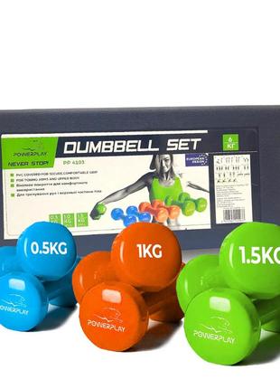 Набір гантелей в кейсі 6 кг. powerplay 4103 fitness dumbells (2шт.*0,5кг. 2шт.*1кг. 2шт.*1,5кг.)1 фото