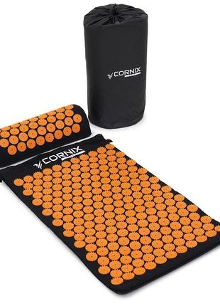 Килимок акупунктурний з валиком cornix classic mat аплікатор кузнєцова xr-0111 black/orange