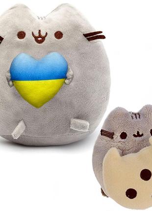 Набір м'яких іграшок 2life пушин кет з сердцем 23х25 см і pusheen cat 8х7 см з печивом великим сірий n-11483