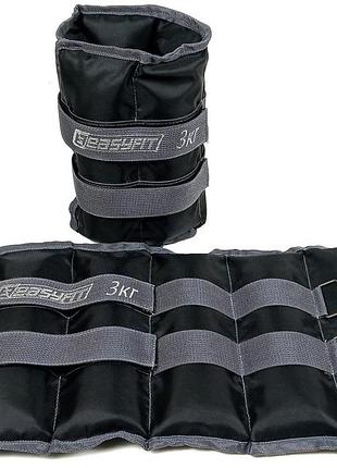 Утяжелители для рук и ног (манжеты для фитнеса, бега и тренировок) easyfit ef-wht-3, 2×3 кг, серые (пара), кварцевый песок