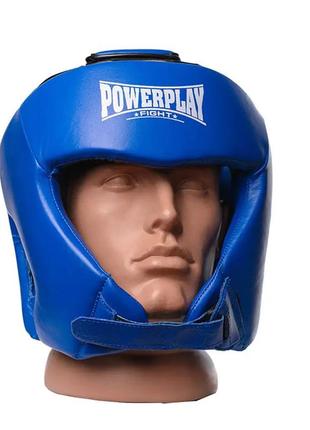 Боксерський шолом турнірний powerplay 3049 синій s капа в комплекті (в подарунок)2 фото