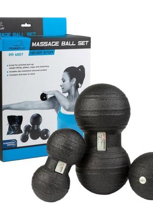 Набір масажних м'ячиків powerplay 4007 epp massage ball чорні (3 шт.)1 фото