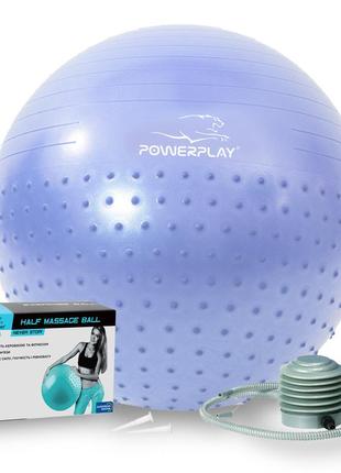 М'яч для фітнесу (фітбол) напівмасажний powerplay 4003 ø75 cm gymball sky blue + помпа