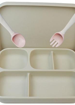 Набор силиконовой посуды 2life пятисекционная тарелка а4 с крышкой и столовые приборы меняющие форму vol-10740