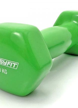 Гантели для фитнеса 2*1 кг easyfit с виниловым покрытием зеленые (пара)