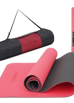 Килимок спортивний cornix tpe 183 x 61 x 0.6 см для йоги та фітнесу xr-0006 red/black