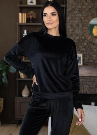 Пижама теплая брючная с кофтой велюр пч1500 черный2 фото