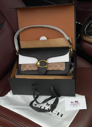 💎стильная женская сумочка  coach tabby black/beige shoulder bag in signature canvas 26 х 14 х 6.5 см
