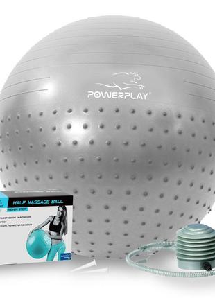 М'яч для фітнесу (фітбол) напівмасажний powerplay 4003 ø65 cm gymball  сірий + помпа1 фото