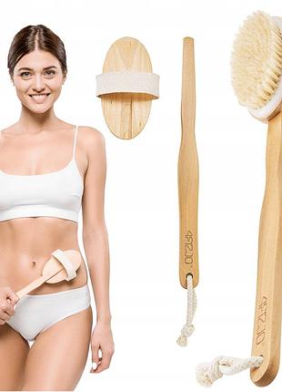 Щетка для сухого массажа тела 4fizjo 2 в 1 с натуральным ворсом и деревянной ручкой (p-5907739315090)5 фото