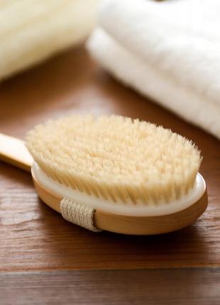 Щетка для сухого массажа тела 4fizjo 2 в 1 с натуральным ворсом и деревянной ручкой (p-5907739315090)6 фото