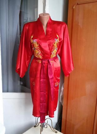 Роскошный шелковый халат кимоно pearls ручная вышивка китай винтаж 100% шелк