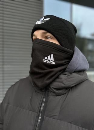 Мужской зимний комплект 2в1 adidas шапка + бафф до -25*с черный адидас (b)