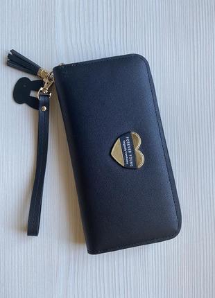 Жіночий гаманець-портмоне екошкіра чорного кольору на блискавці2 фото