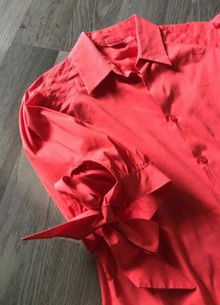 Блузка красного цвета с коротким пышным рукавом6 фото