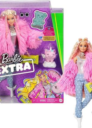 Лялька barbie extra doll барбі екстра 3 в рожевій пухнастій шубці (grn28)