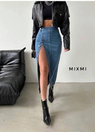 Женская весенняя стильная джинсовая юбка на пуговицах размеры 42-464 фото