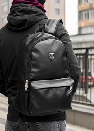 Чоловічий рюкзак philipp plein чорний із екошкіри міський стильний3 фото