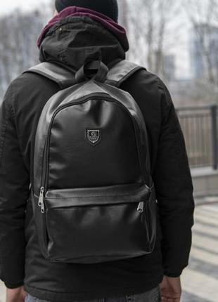 Чоловічий рюкзак philipp plein чорний із екошкіри міський стильний6 фото