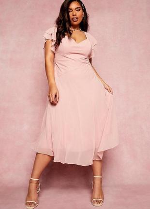 Розовое шифоновое платье миди, xxl1 фото
