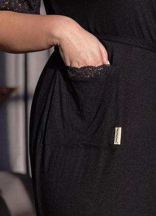 Жіночий віскозний халат хч1201 чорний4 фото