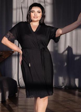 Женский вискозный халат хч1201 чорный1 фото