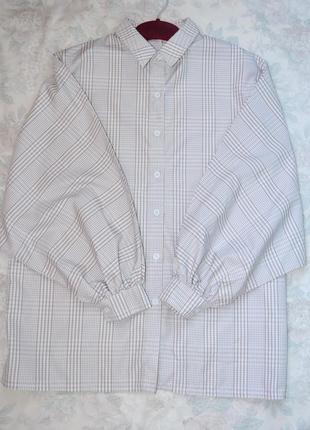 Рубашка оверсайз с объемными рукавами в клетку гингем2 фото