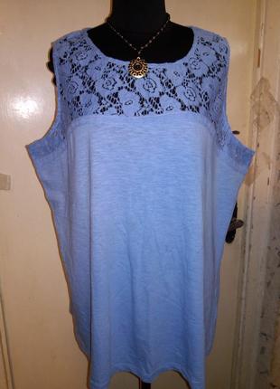 Натуральная,трикотажная-100-хлопок,женственная блузка-майка с кружевом,большого размера