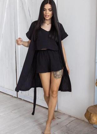 Комплект пижама муслиновая с халатом кч1805п черный