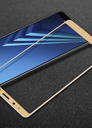 Защитное стекло samsung a730 / a8 plus 2018 full cover золотой 0,26мм в упаковке