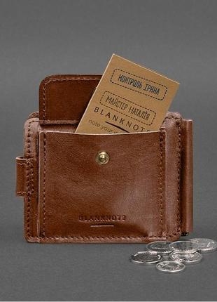 Кожаное портмоне с зажимом для купюр, на кнопке светло-коричневое краст 13.14 фото