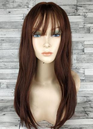 3225 парик коричневый средний с челкой и пробором 50см 011