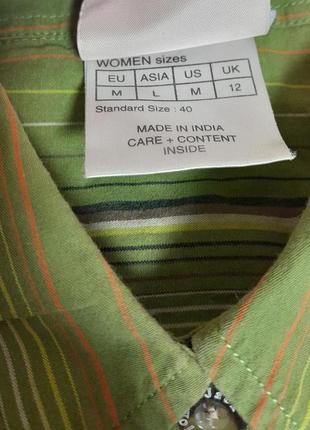 Шикарная хлопковая рубашка без рукавов салатового цвета в полоску jack wolfskin made in india5 фото
