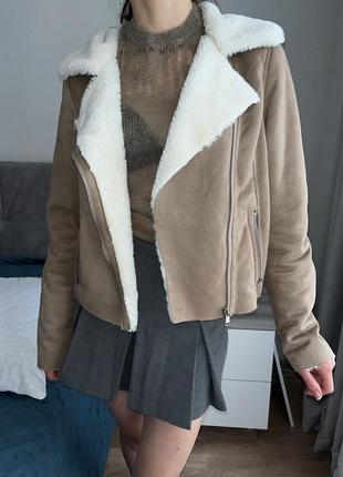 Дубленка женская укороченная из замши куртка демосезонная xs-s4 фото