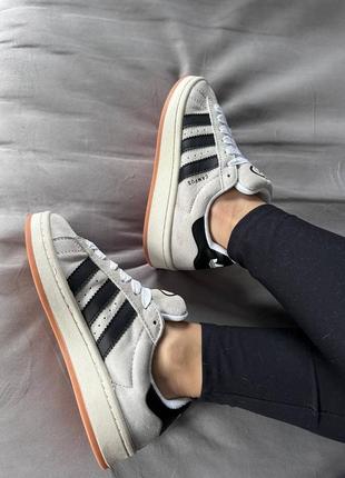 Adidas campus 00s grey / black жіночі кросівки з замшу та шкіри на шнурівці