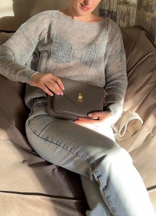 Кожаная сумка кроссбоди с текстильным ремешком италия. кожаная сумочка virginia conti4 фото