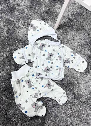 Теплый яркий костюм для новорожденных "микс" из байки (футера) 0-1 мес, в роддом7 фото