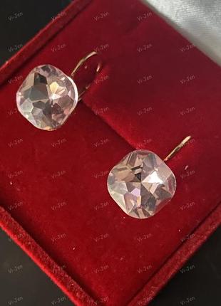 Сережки з кристалами swarovski, сережки з кристалами сваровскі, французька застібка.2 фото