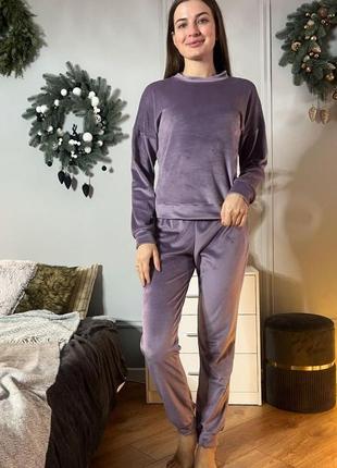 Пижама теплая с кофтой велюровый пл1500 лавандовый