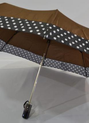 Зонт полуавтомат коричневый с черной каймой в горошек.спицы-карбон. антиветер.