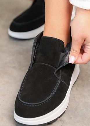 Ботинки женские замшевые мех черные3 фото