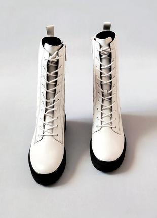 Шкіряні французські високі стьобані жіночі черевики берци комбат на тракторній підошві з протеркторами what for 37-38 розмір4 фото