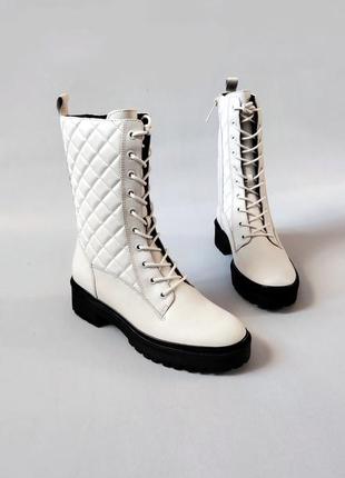 Шкіряні французські високі стьобані жіночі черевики берци комбат на тракторній підошві з протеркторами what for 37-38 розмір