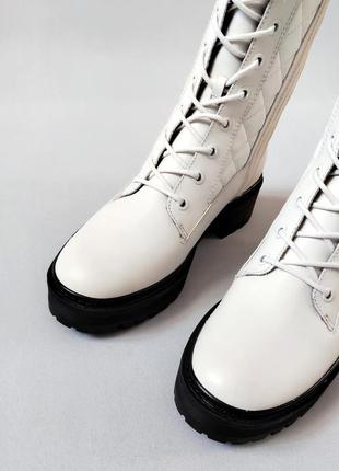 Шкіряні французські високі стьобані жіночі черевики берци комбат на тракторній підошві з протеркторами what for 37-38 розмір5 фото