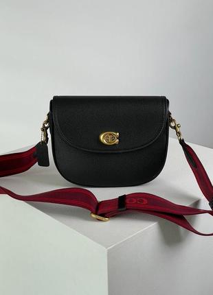 Сумка coach polished pebble willow saddle bag black