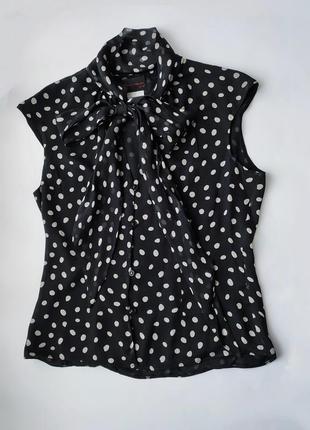100% шелковая шифоновая блуза в горох  с бантом frank usher3 фото
