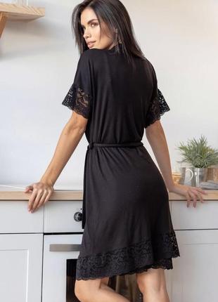 Жіночий віскозний халат хч1201 чорний2 фото