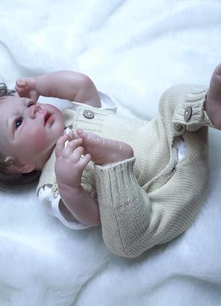 Лялька реборн новонароджений хлопчик повністю вініл силіконовий з волоссям дуже реалістичний як жива дитина1 фото