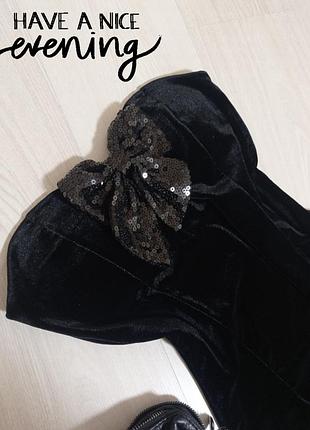 Бархаткое велюровое вечернее платье без бретелей бандо с бант с пайетками женская